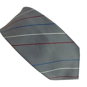 YVES SAINT LAURENT‎ Silk Necktie Gray Diagonal Stripe Classic Luxury 54x3.5